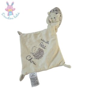 Doudou Hérisson blanc gris mouchoir Adorable petit chou MOTS D’ENFANTS
