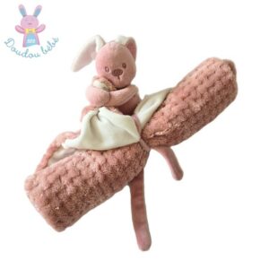 Doudou Lapin Lapidou rose blanc couverture gaufré NATTOU