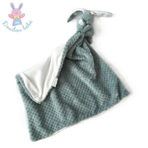 Doudou Lapin Lapidou vert d’eau et blanc couverture gaufré NATTOU