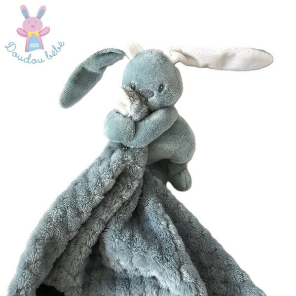 Doudou Lapin Lapidou vert d'eau et blanc couverture gaufré NATTOU