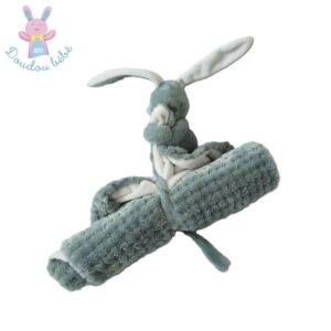 Doudou Lapin Lapidou vert d’eau et blanc couverture gaufré NATTOU