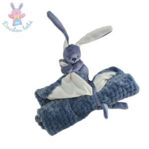 Doudou Lapin Lapidou couverture blanc et bleu foncé gaufré NATTOU