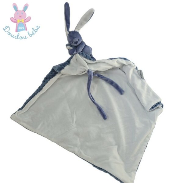 Doudou Lapin Lapidou couverture blanc et bleu foncé gaufré NATTOU