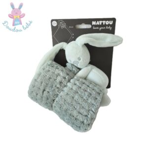 Doudou Lapin Lapidou vert d’eau couverture gaufré NATTOU