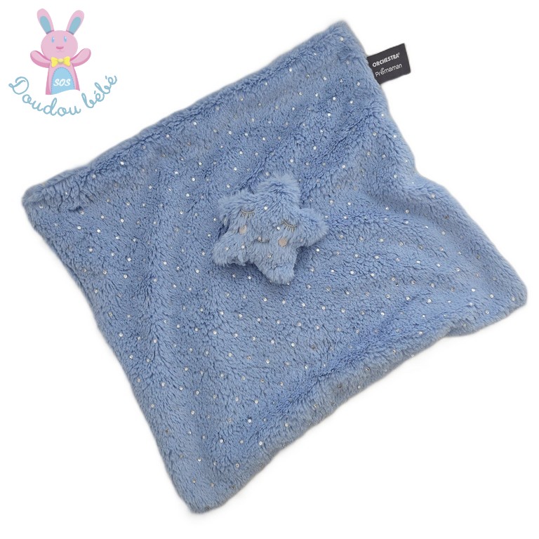 Doudou plat étoile bleu pois argent ORCHESTRA