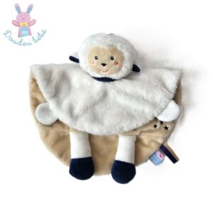Doudou plat Mouton beige blanc marine étoiles SUCRE D’ORGE