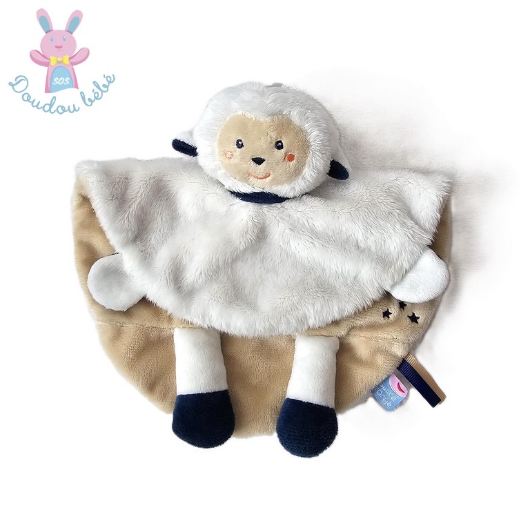 Doudou plat Mouton beige blanc marine SUCRE D'ORGE