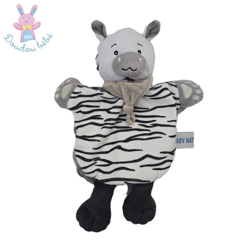 Doudou Zèbre marionnette noir blanc gris Savane BABY NAT