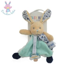 Doudou plat Lapin Poupi bleu marine fleurs BABY NAT