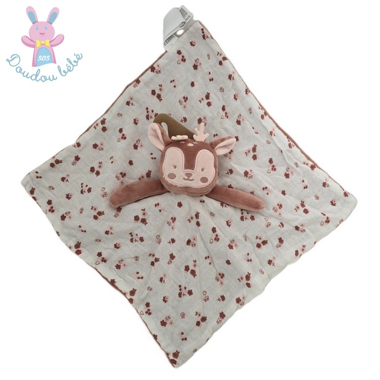 Doudou plat Renne Biche blanc marron rose IN EXTENSO AUCHAN