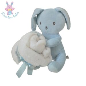 Doudou Lapin bleu + couverture plaid polaire TOM & KIDDY