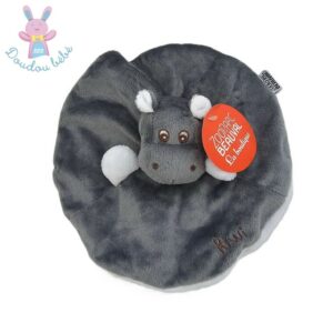 Doudou plat Hippopotame Kiwi rond gris blanc ZOO DE BEAUVAL