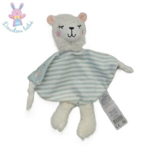 Doudou plat Lama blanc bleu vert rayé TOM & KIDDY