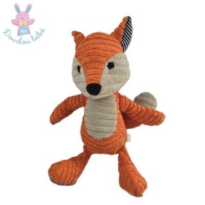 Doudou Renard côtelé orange beige et tissu 32 cm CREDIT AGRICOLE