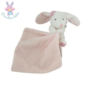 Doudou Lapin blanc rose nœud avec mouchoir DOUDOU ET COMPAGNIE