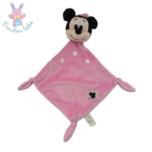 Doudou plat Souris MINNIE rose noir et ronds blanc DISNEY