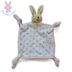 Doudou plat Lapin Lilirose blanc beige rose fleurs KALOO
