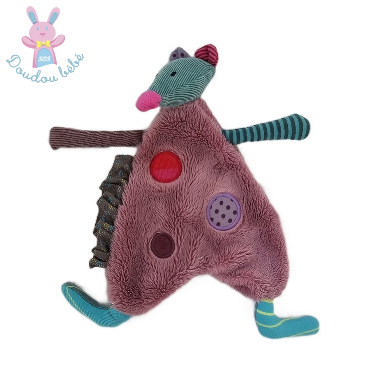 Doudou plat Souris violet mauve bleu Les Jolis Pas Beaux MOULIN ROTY
