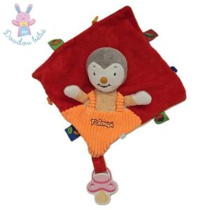 Doudou plat Tchoupi T’choupi rouge orange attache tétine NICOTOY