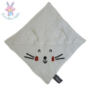 Doudou plat carré Lapin lange blanc rouge noir ORCHESTRA
