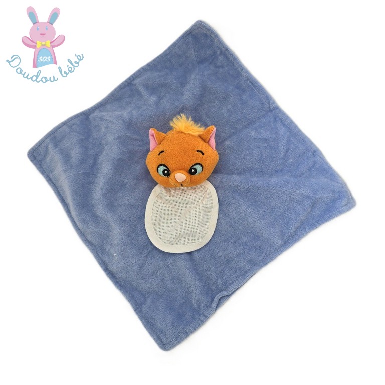 Doudou plat Chat Aristochats bleu blanc bavoir à broder DMC