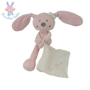 Doudou Lapin rose mouchoir blanc « Mon doudou » POMMETTE