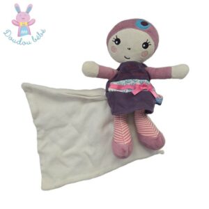 Doudou Poupée Cajou violet mouchoir blanc SUCRE D’ORGE