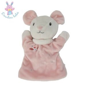 Doudou Souris marionnette rose blanc fleurs oiseau TEX BABY