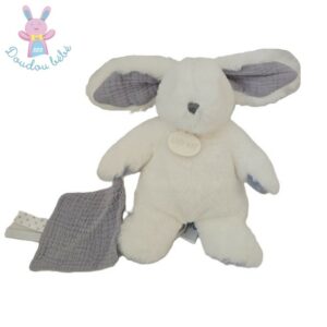 Doudou Lapin fourrure blanc mouchoir bleu Céleste BABY NAT