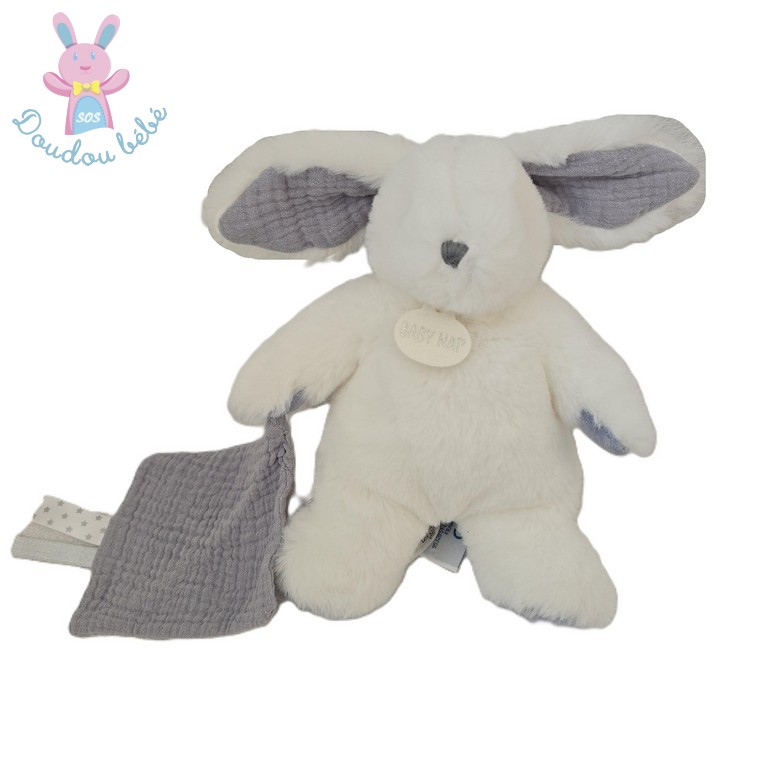 Doudou Lapin fourrure blanc mouchoir bleu Céleste BABY NAT