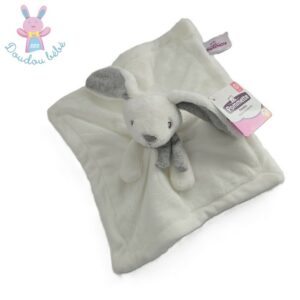 Doudou plat Lapin polaire blanc gris écharpe POMMETTE