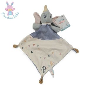 Doudou plat éléphant Dumbo blanc bleu drapeaux DISNEY
