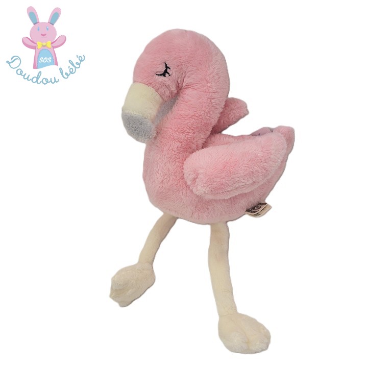 Doudou Flamant Rose rose blanc et gris NATURE PLANET