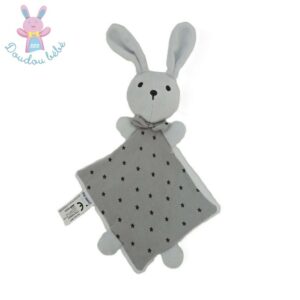 Doudou plat Lapin blanc gris étoiles nœud papillon P&rsquo;TIT BISOU