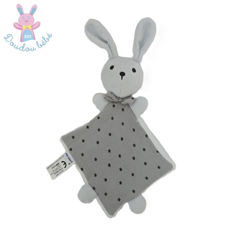 Doudou plat Lapin blanc gris étoiles nœud papillon P'TIT BISOU