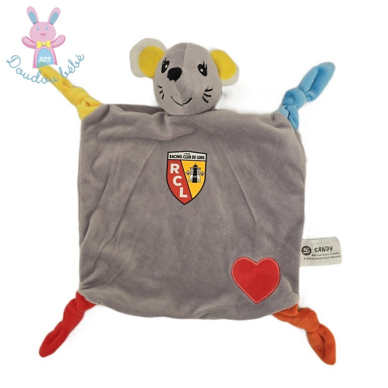 Doudou plat Souris gris cœur rouge RCL LENS SANDY