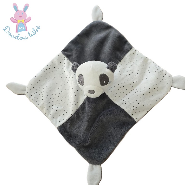 Doudou plat Panda gris blanc pois GEMO