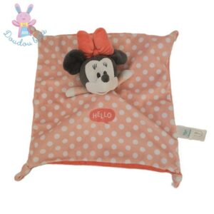 Doudou plat Souris Minnie saumon blanc pois Hello DISNEY