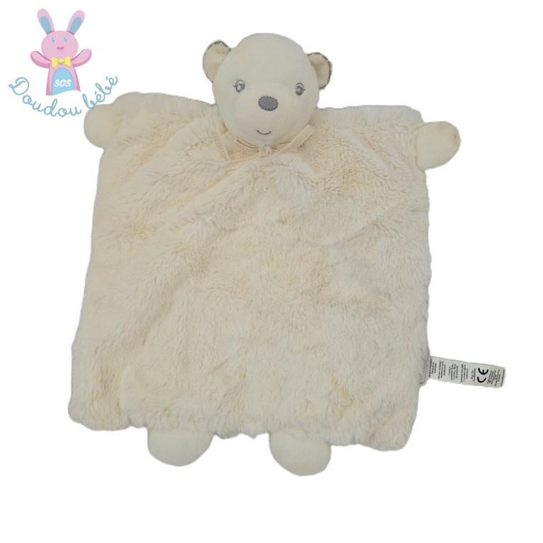 Doudou plat Ours marionnette blanc écru perle KALOO
