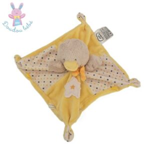 Doudou plat Canard beige jaune blanc étoiles MOTS D’ENFANTS