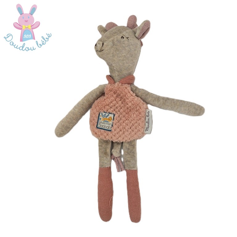 Doudou Girafe grelot rose beige Sous mon Baobab MOULIN ROTY