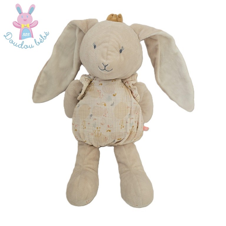 Doudou Lapin Lina Joy beige combinaison 45 cm NOUKIE'S