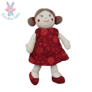 Doudou Poupée chiffon blanc robe rouge SUCRE D&rsquo;ORGE