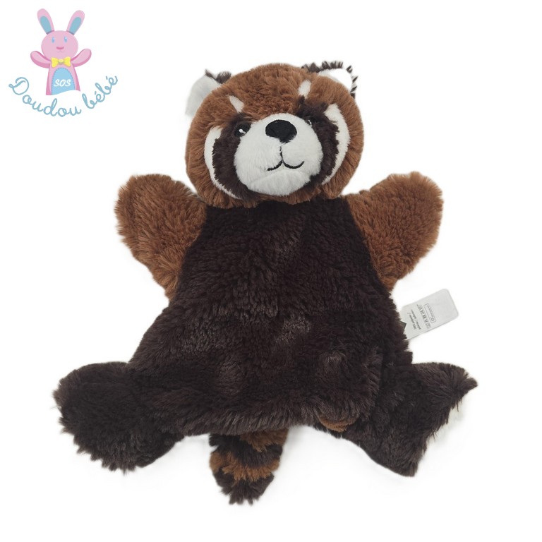 Doudou Panda Roux marionnette marron blanc noir TEX BABY