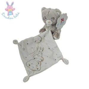 Doudou Ours beige blanc mouchoir nuages étoiles NICOTOY SIMBA