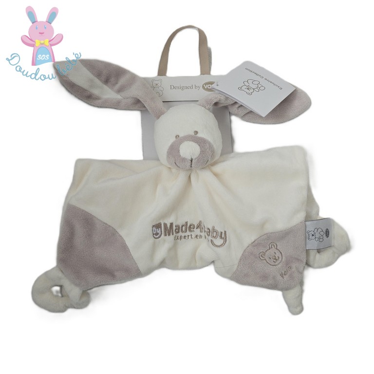 Doudou plat Lapin blanc beige "by Made 4 baby" VACO