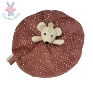 Doudou Souris plat rond marron pois dorés OSTARIA