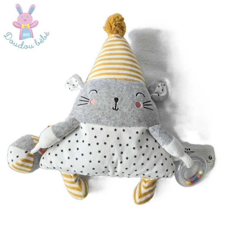 Doudou Souris jouet éveil bébé gris blanc étoiles TAPE A L'OEIL TAO