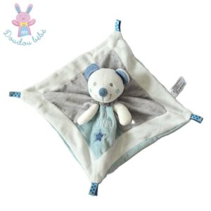 Doudou plat Ours bleu blanc « Tu es mon étoile » NICOTOY SIMBA