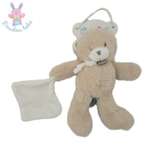 Doudou Ours Pap&rsquo;Ours miel beige blanc mouchoir BABY NAT
